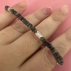 Chic Gray Beaded Bracelet with Gold Accents